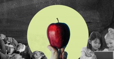 Illustration of school and apple